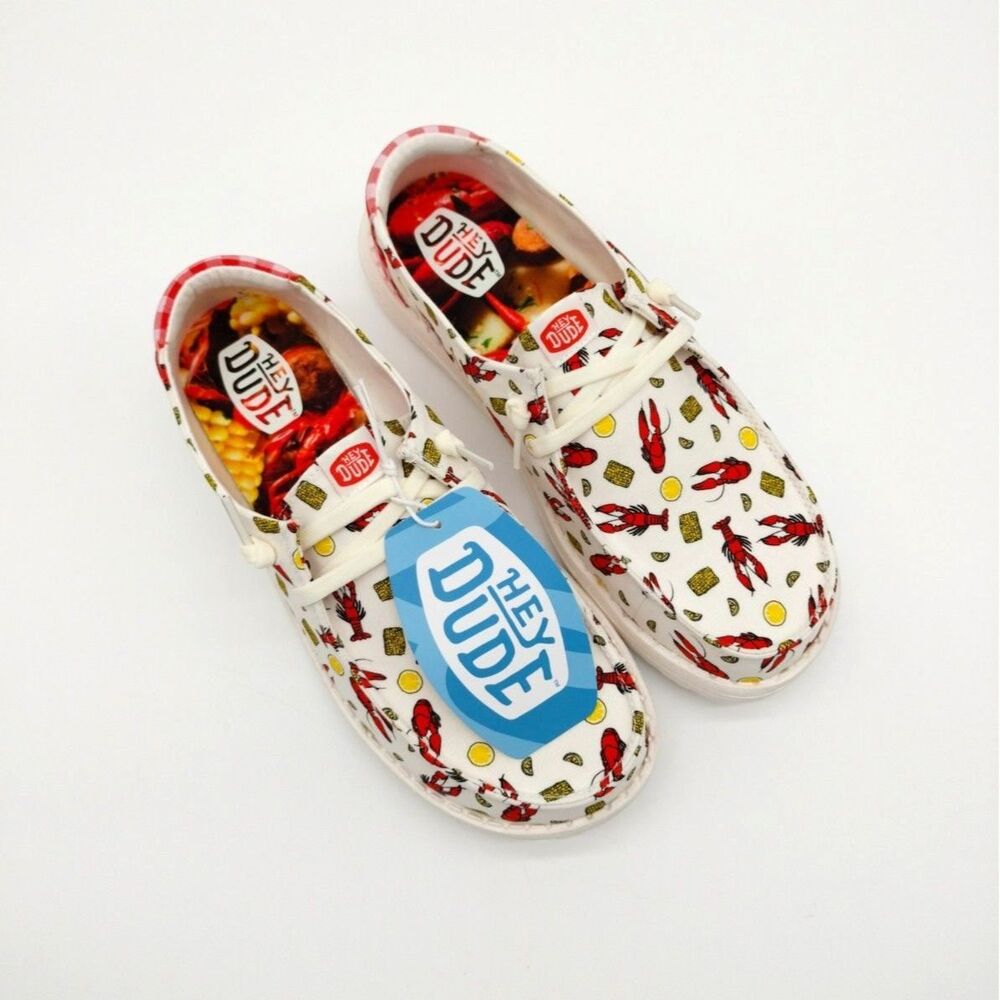 Hey Dude Wendy Crawfish Boil Women's Size 7 White Red Shoes